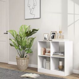 Costway 4-Cube Wooden Bookcase 2-tier Open Back Bookshelf Storage Organizer in White - thumbnail 3