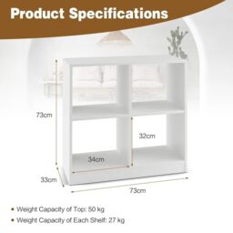 Costway 4-Cube Wooden Bookcase 2-tier Open Back Bookshelf Storage Organizer in White - thumbnail 2
