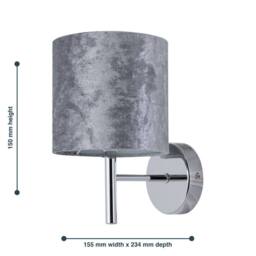 First Choice Lighting Set of 2 Brea - Chrome Wall Lights with Grey Crushed Velvet Shades in Silver - thumbnail 6