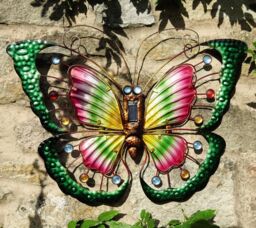 mysmartbuy Butterfly Solar Light - 57 x 40cm Multicoloured Garden Wall or Fence Light - Outdoor Hanging Metal Decoration Ornament - Size: 57 x 40 cm