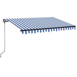 Berkfield Home Manual Retractable Awning with LED 350x250 cm Blue & White - thumbnail 2