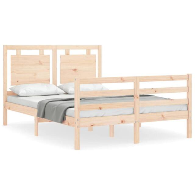 Berkfield Home Bed Frame with Headboard 120x200 cm Solid Wood in Light Oak - image 1