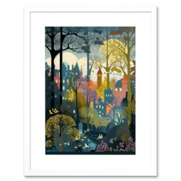 "Artery8 Wall Art Print Village Through Sherwood Forest Tree Landscape Artwork Framed 9X7 Inch in White - Size: W7"" x H9""" - thumbnail 1
