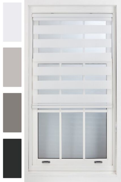 Furnished Day & Night Roller Blind Zebra Striped Window Blinds in White - Size: 55 cm width x 210 cm drop - image 1