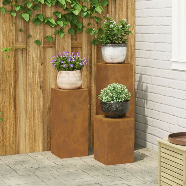 Berkfield Home Outdoor Plant Stands Pillar 3 pcs Weathering Steel in Black - image 1