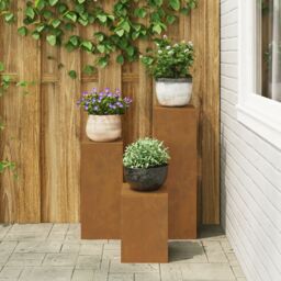 Berkfield Home Outdoor Plant Stands Pillar 3 pcs Weathering Steel in Black - thumbnail 4