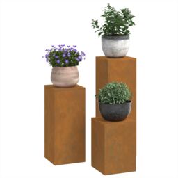 Berkfield Home Outdoor Plant Stands Pillar 3 pcs Weathering Steel in Black - thumbnail 3