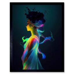 "Artery8 Wall Art Print Nature Fairy In Colourful Fluorescent Light Dress Art Framed in Black - Size: W12"" x H16""" - thumbnail 1