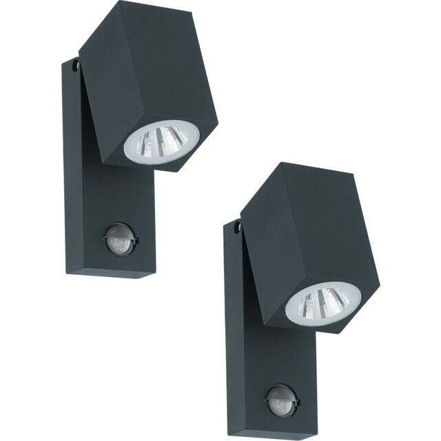 Loops 2 PACK IP44 Outdoor Wall Light & PIR Sensor Anthracite Aluminium 5W LED - image 1