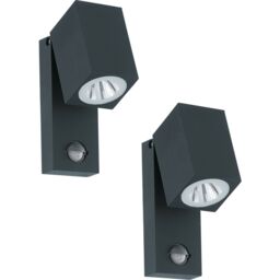 Loops 2 PACK IP44 Outdoor Wall Light & PIR Sensor Anthracite Aluminium 5W LED - thumbnail 1
