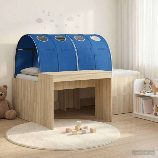 Berkfield Home Kids'High Bed Frame with Desk 3 pcs Sonoma Oak & Blue in Brown - image 1