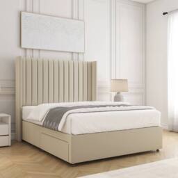 "BSSPOKE Manhattan Divan Bed Plush Velvet 54"" Headboard No Drawers No Mattress in Cream - Size: Double" - thumbnail 2