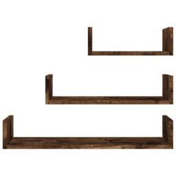 Berkfield Home Wall Display Shelves 3 pcs Smoked Oak Engineered Wood in Brown - thumbnail 1