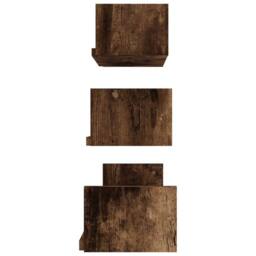 Berkfield Home Wall Display Shelves 3 pcs Smoked Oak Engineered Wood in Brown - thumbnail 4