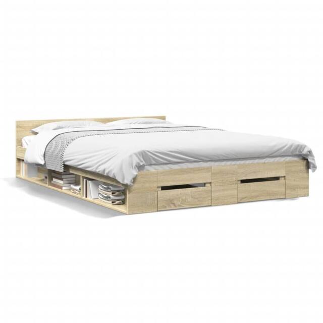 Berkfield Home Bed Frame with Drawers without Mattress Sonoma Oak 160x200 cm in Light Brown - image 1