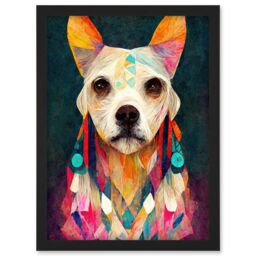 Artery8 Boho Chic Shaman Dog Mystical Painting Artwork Framed Wall Art Print A4 in Black - thumbnail 1