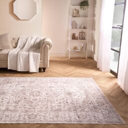 OHS Vintage Print Washable Rug Non Slip Floor Carpet Area Mat Runners in Natural - Size: 66 cm x 200 cm - thumbnail 1