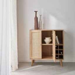 sweeek Sideboard with bottle holder, wickerwork & wooden decor in Beige - thumbnail 5