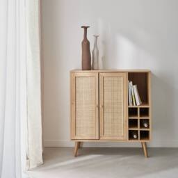sweeek Sideboard With Bottle Holder Wickerwork & Wooden Decor in Light Brown - thumbnail 2