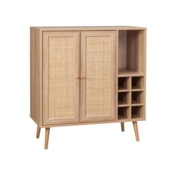 sweeek Sideboard with bottle holder, wickerwork & wooden decor in Beige - thumbnail 2