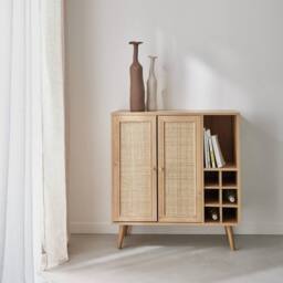 sweeek Sideboard With Bottle Holder Wickerwork & Wooden Decor in Light Brown - thumbnail 1