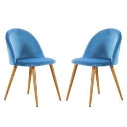 Life Interiors Lucia Dining Set Round Oak Table + 2 Velvet Dining Chairs in Blue - thumbnail 5
