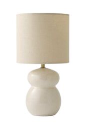 ValueLights Kendal Natural Linen Drum Shade Glazed Ceramic Table Lamp in Off-White - thumbnail 6