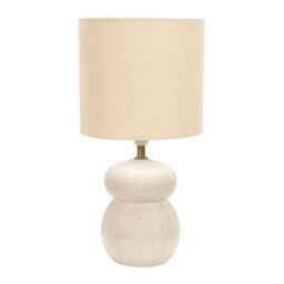 ValueLights Kendal Natural Linen Drum Shade Glazed Ceramic Table Lamp in Off-White - thumbnail 2