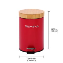 simpa 3L Soft-Closing Pedal Dustbin with Bamboo Lid in Red - thumbnail 5