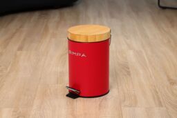 simpa 3L Soft-Closing Pedal Dustbin with Bamboo Lid in Red - thumbnail 4