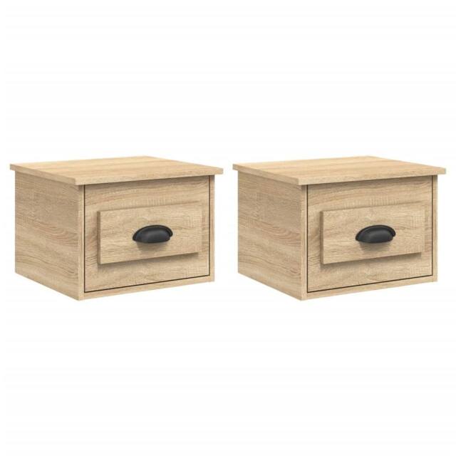 Berkfield Home Wall-mounted Bedside Cabinets 2 pcs Sonoma Oak 41.5x36x28cm in Light Brown - Size: 41.5x36x28 cm - image 1