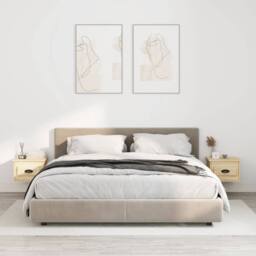 Berkfield Home Wall-mounted Bedside Cabinets 2 pcs Sonoma Oak 41.5x36x28cm in Light Brown - Size: 41.5x36x28 cm - thumbnail 2