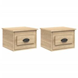 Berkfield Home Wall-mounted Bedside Cabinets 2 pcs Sonoma Oak 41.5x36x28cm in Light Brown - Size: 41.5x36x28 cm