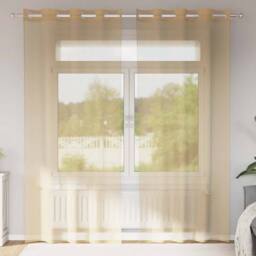 Berkfield Home Voile Curtains with Grommets 2 pcs Sand in Light Sand - thumbnail 2