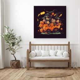 Warren Reed - Designer Cartoon Illustrations A Magical Pumpkin Carriage With Canvas in Orange - Size: w10 inch x h10 inch - thumbnail 3