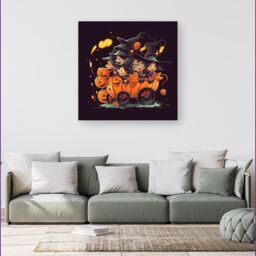 Warren Reed - Designer Cartoon Illustrations A Magical Pumpkin Carriage With Canvas in Orange - Size: w10 inch x h10 inch - thumbnail 4