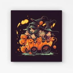 Warren Reed - Designer Cartoon Illustrations A Magical Pumpkin Carriage With Canvas in Orange - Size: w10 inch x h10 inch - thumbnail 1