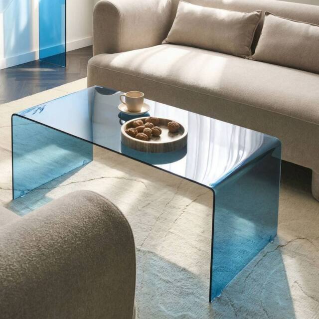 Wyld and Coco Vogui Tempered Blue Glass Coffee Table - 100 x 50 cm - image 1