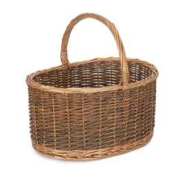 Red Hamper Wicker Country Oval Shopping Basket in Natural - Size: Large - thumbnail 1