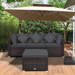 Costway 4-Piece Patio Furniture Set Outdoor Rattan Wicker Sofa & Ottoman Set in Grey - thumbnail 3