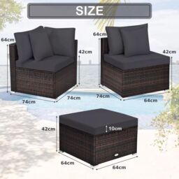 Costway 4-Piece Patio Furniture Set Outdoor Rattan Wicker Sofa & Ottoman Set in Grey - thumbnail 2