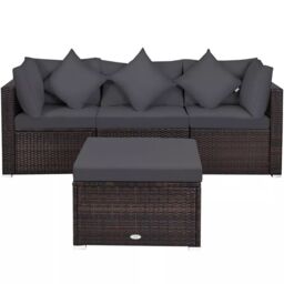 Costway 4-Piece Patio Furniture Set Outdoor Rattan Wicker Sofa & Ottoman Set in Grey - thumbnail 1