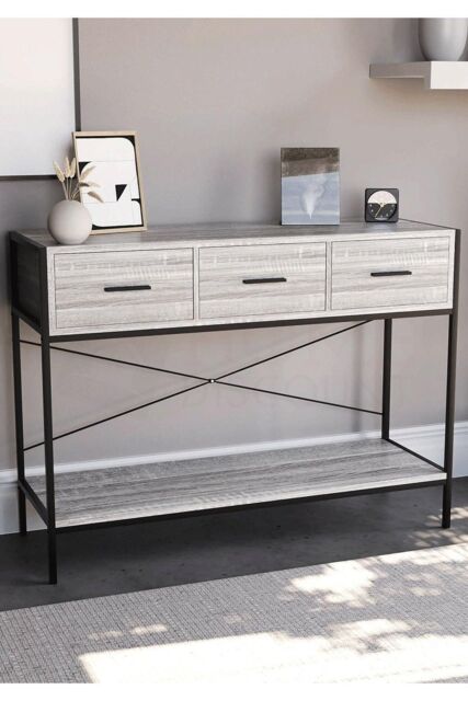 Home Discount Vida Designs Brooklyn 3 Drawer Console Table Storage Organizer 740 x 1000 x 340 mm in Grey - image 1
