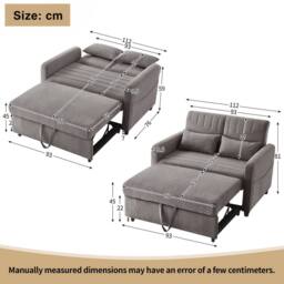 BTM 2 Seater Sofa Bed Pull Out Adjustable Backrest Convertible Sofa in Dark Grey - thumbnail 4