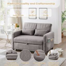 BTM 2 Seater Sofa Bed Pull Out Adjustable Backrest Convertible Sofa in Dark Grey - thumbnail 5