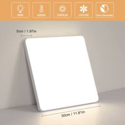 Goeco Square LED Ceiling Light 43W IP44 4500K for Bathroom Living Room 30cm in White - thumbnail 6