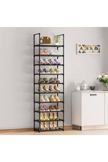 H&O Direct 10 Tier Metal Sturdy Shoe Rack Narrow Tall Shelf Organizer in Black - image 1