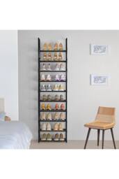 H&O Direct 10 Tier Metal Sturdy Shoe Rack Narrow Tall Shelf Organizer in Black - thumbnail 2