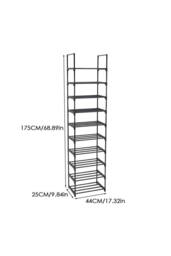 H&O Direct 10 Tier Metal Sturdy Shoe Rack Narrow Tall Shelf Organizer in Black - thumbnail 4