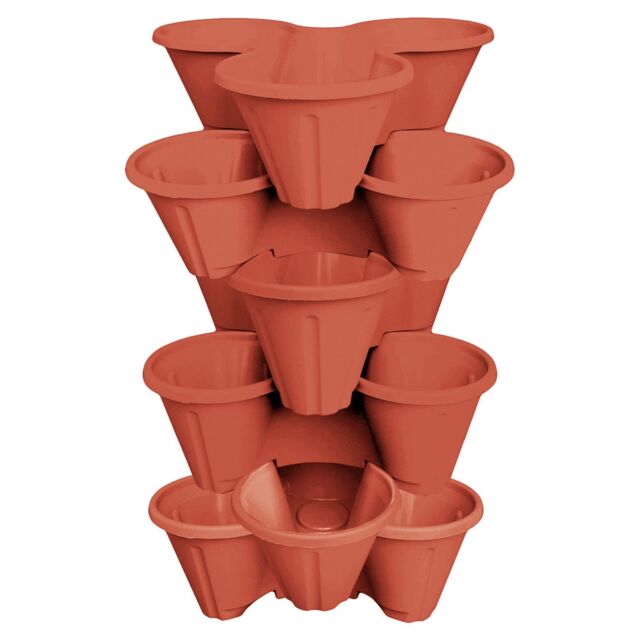 simpa Stackable Tri-Pot Plastic Strawberry Planters 6PC in Terracotta - image 1